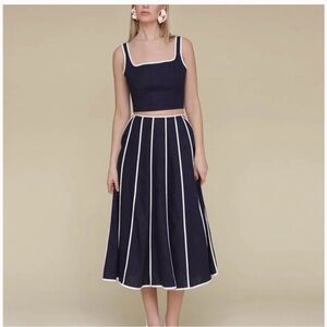 New Camila Coelho Navy and White A-Line Skirt sz 2